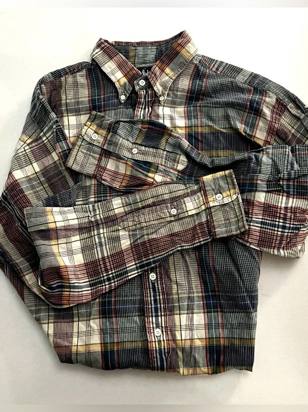 Ralph Lauren Vintage Men's Cotton Plaid Button Down Collared Shirt Size Large
